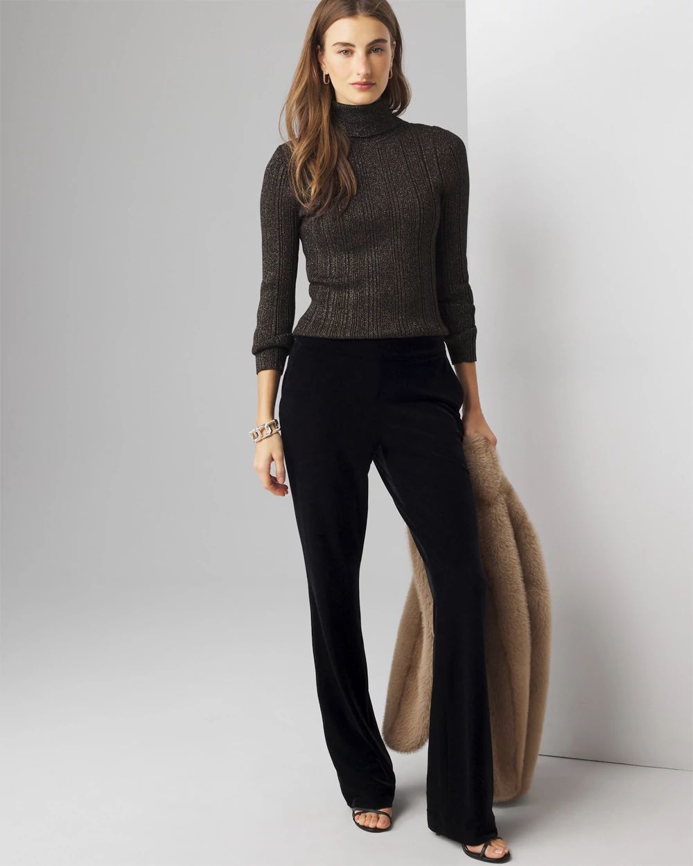 入荷now 安全 Ribbed Market Black House White | Sweater Turtleneck Lurex ワンピース